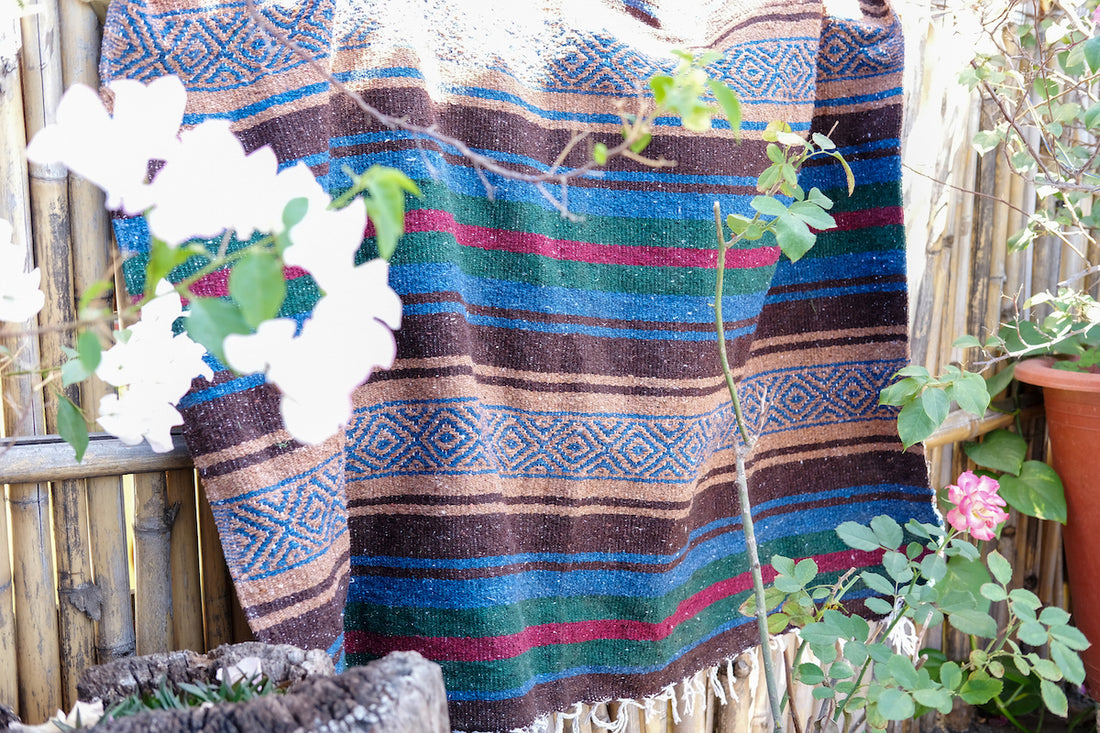 Mexican blanket drying in garden