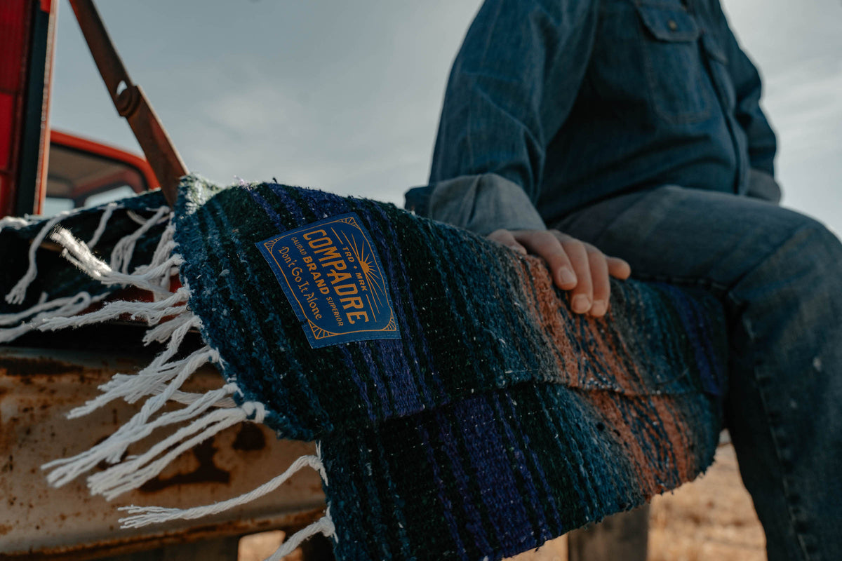 Durable Mexican blanket on tailgate